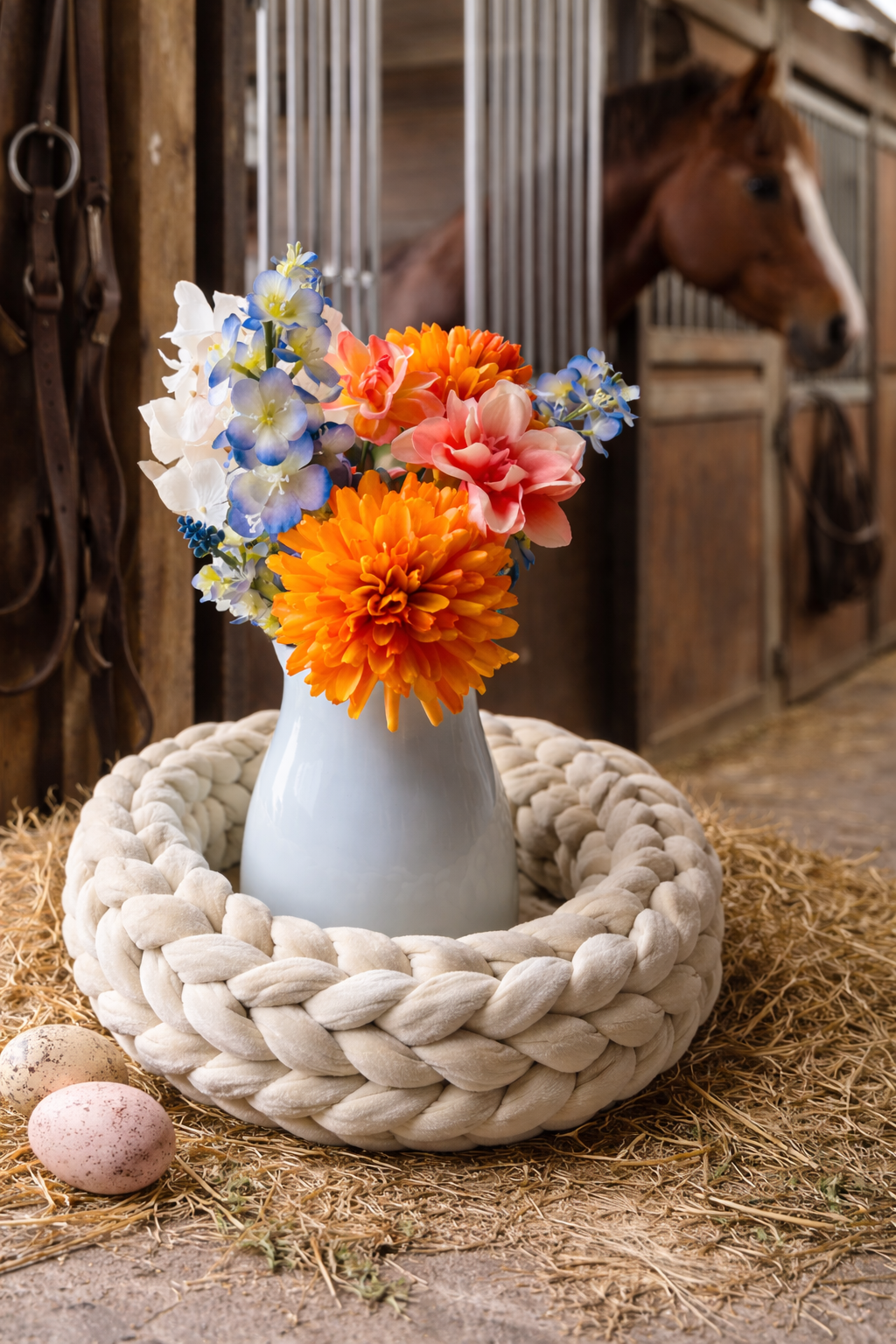 Samtkranz Beige – handgefertigter Tür- & Tischkranz aus Samtgarn – 22cm bis 40cm