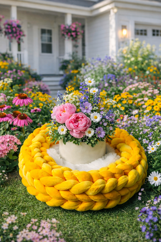 Samtkranz Gelb – handgefertigter Tür- & Tischkranz aus Samtgarn – 30 cm