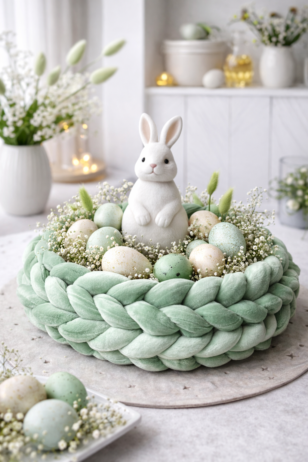 Samtkranz Lindgrün – handgefertigter Tür- & Tischkranz aus Samtgarn – 22cm bis 40cm