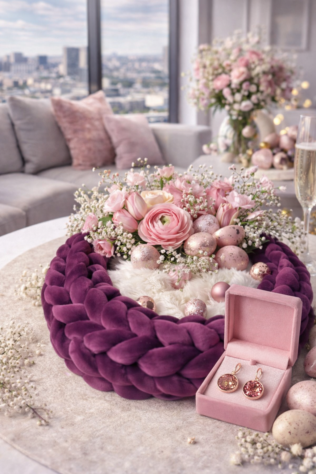 Samtkranz Beere/Plum – handgefertigter Tür- & Tischkranz aus Samtgarn – 22cm bis 40cm