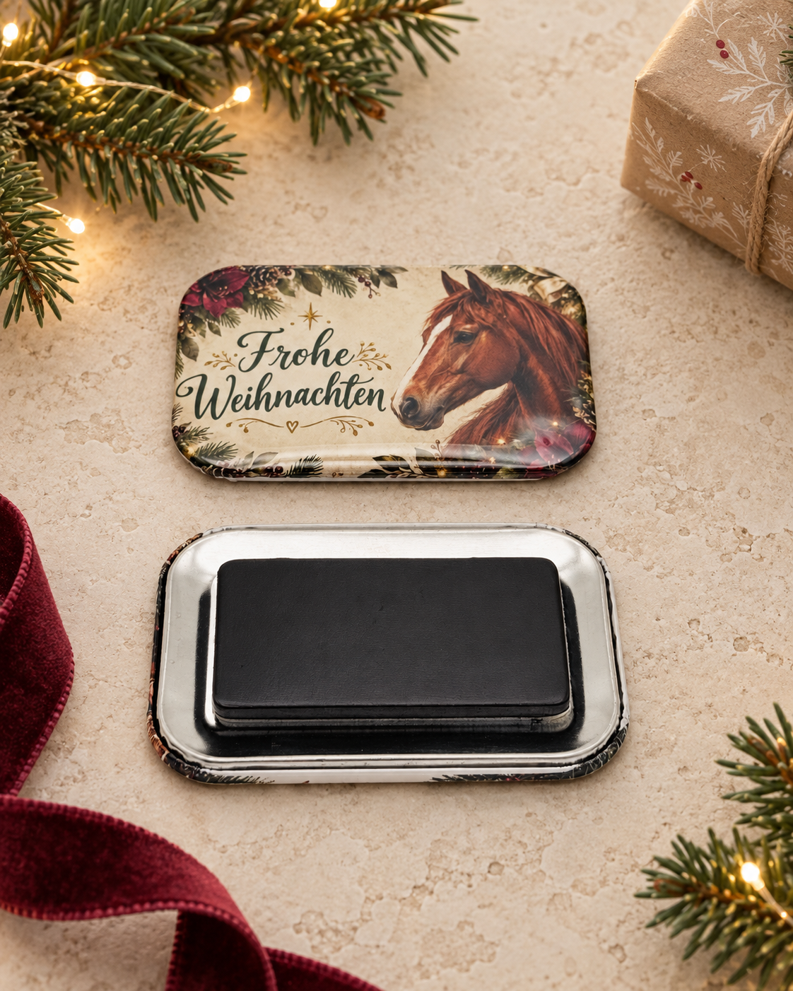 Weihnachtsmagnet mit Pferdemotiven – Geschenkidee für Pferdefans
