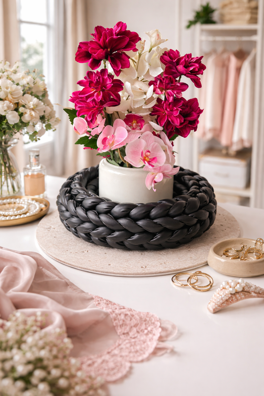 Kranz Schwarz Lederimitat – handgefertigter Tür- & Tischkranz – 22cm bis 40cm