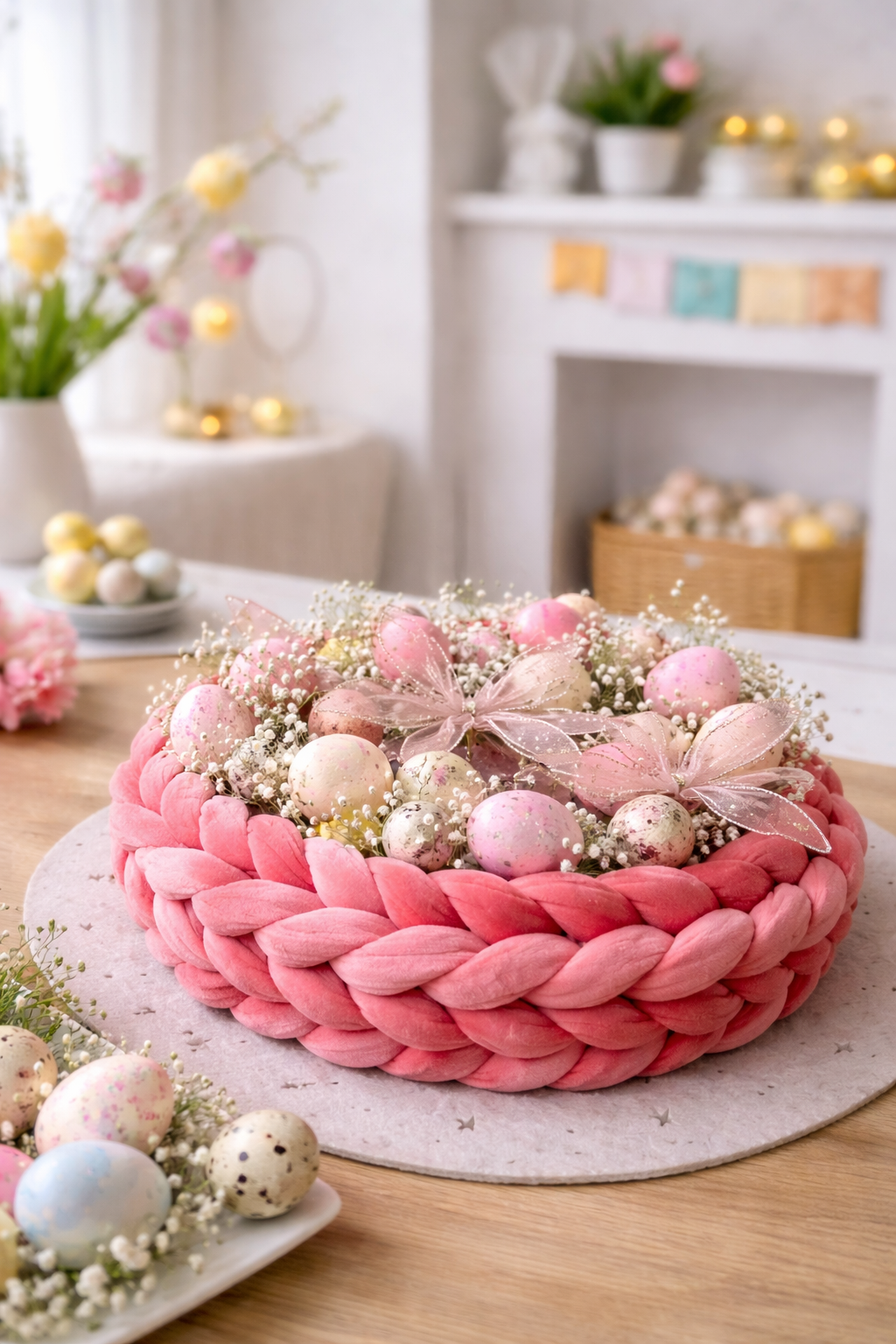 Samtkranz Peach/Pfirsisch – handgefertigter Tür- & Tischkranz aus Samtgarn – 22cm bis 40cm