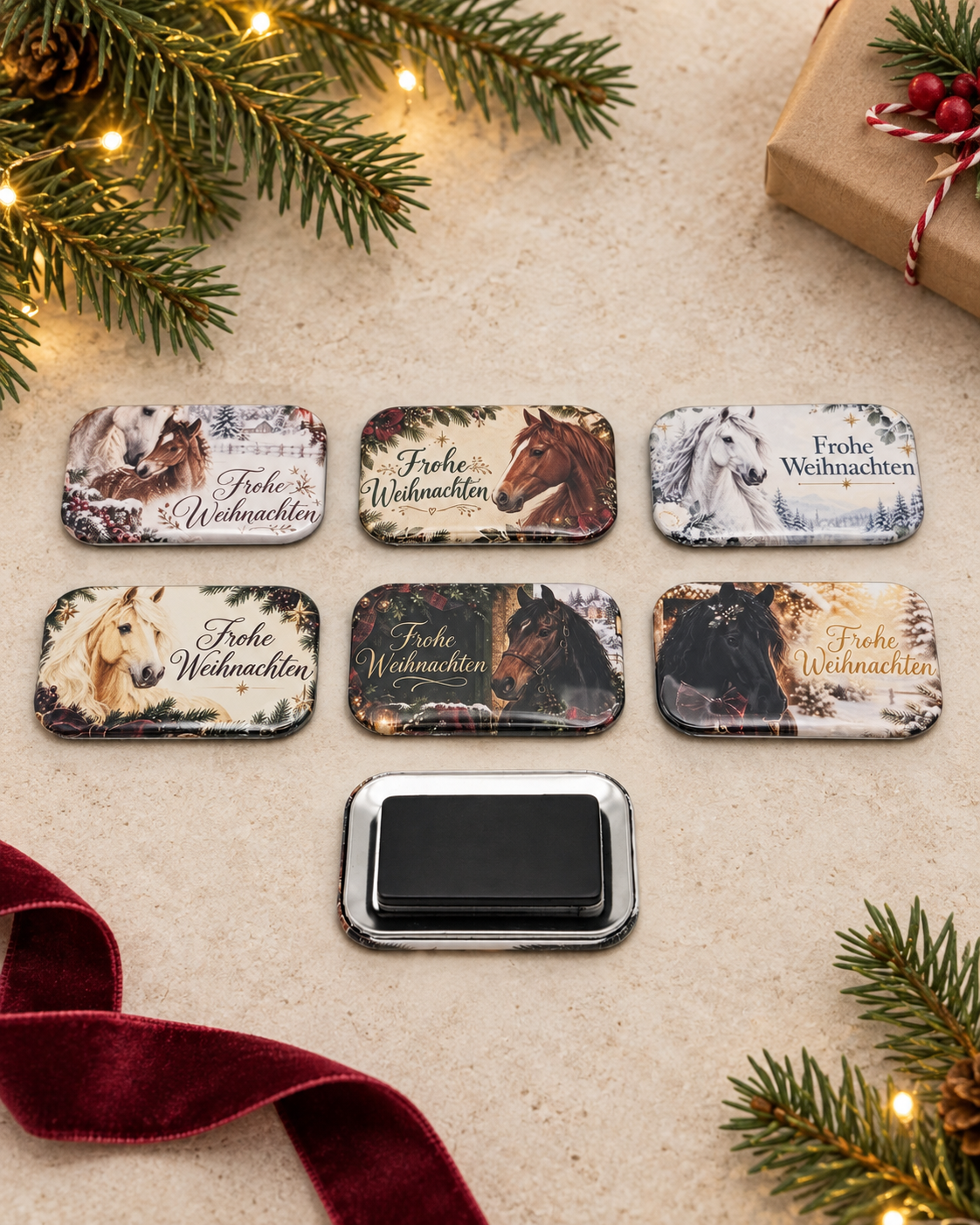 Weihnachtsmagnet mit Pferdemotiven – Geschenkidee für Pferdefans