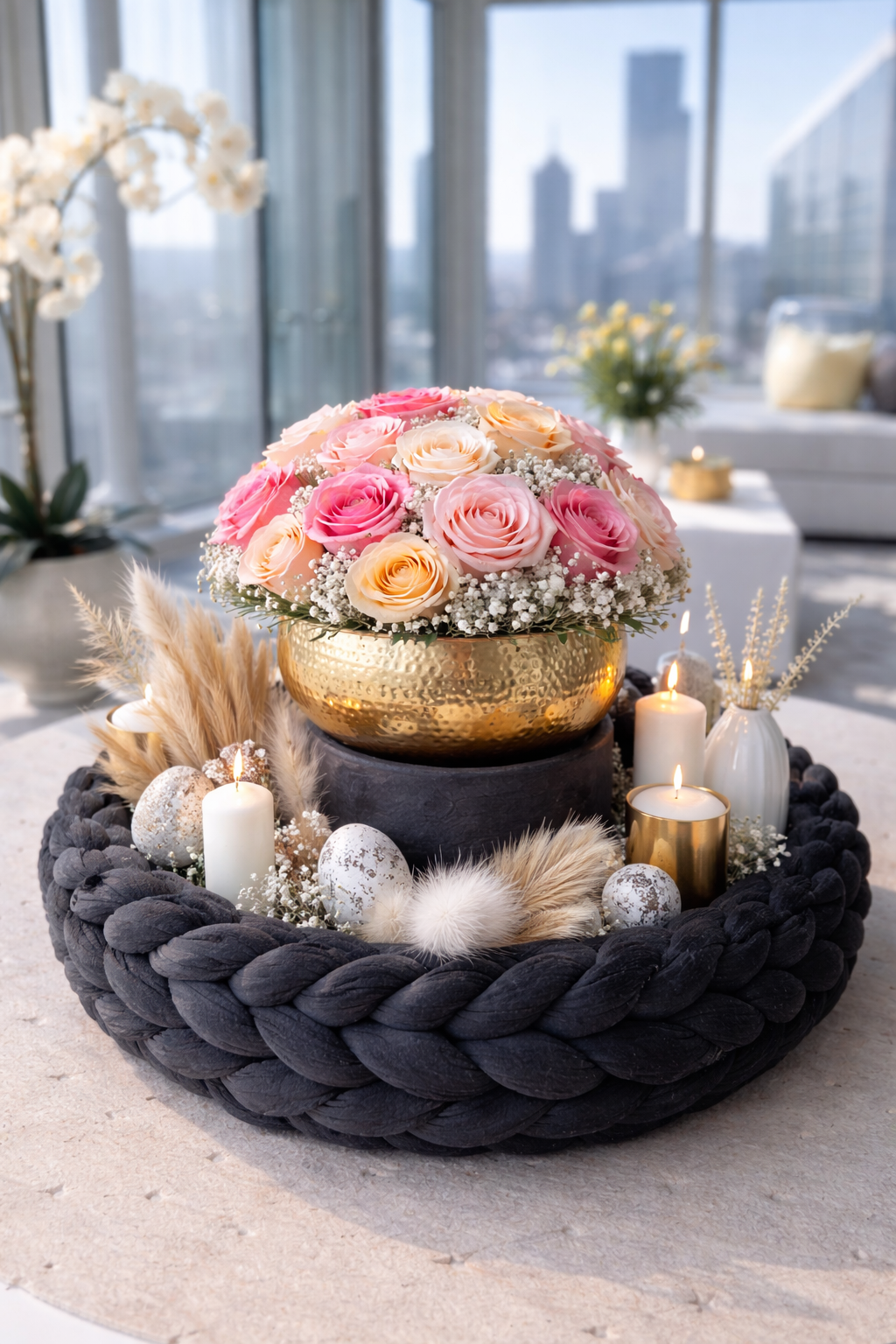 Samtkranz Schwarz – handgefertigter Tür- & Tischkranz aus Samtgarn – 22cm bis 40cm