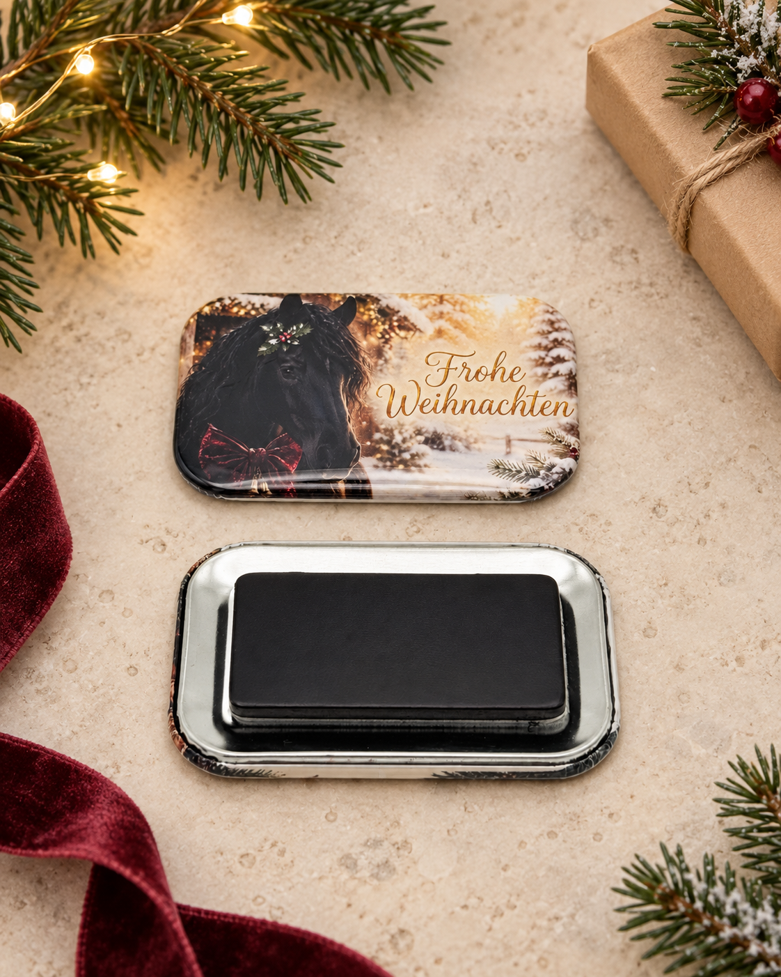 Weihnachtsmagnet mit Pferdemotiven – Geschenkidee für Pferdefans