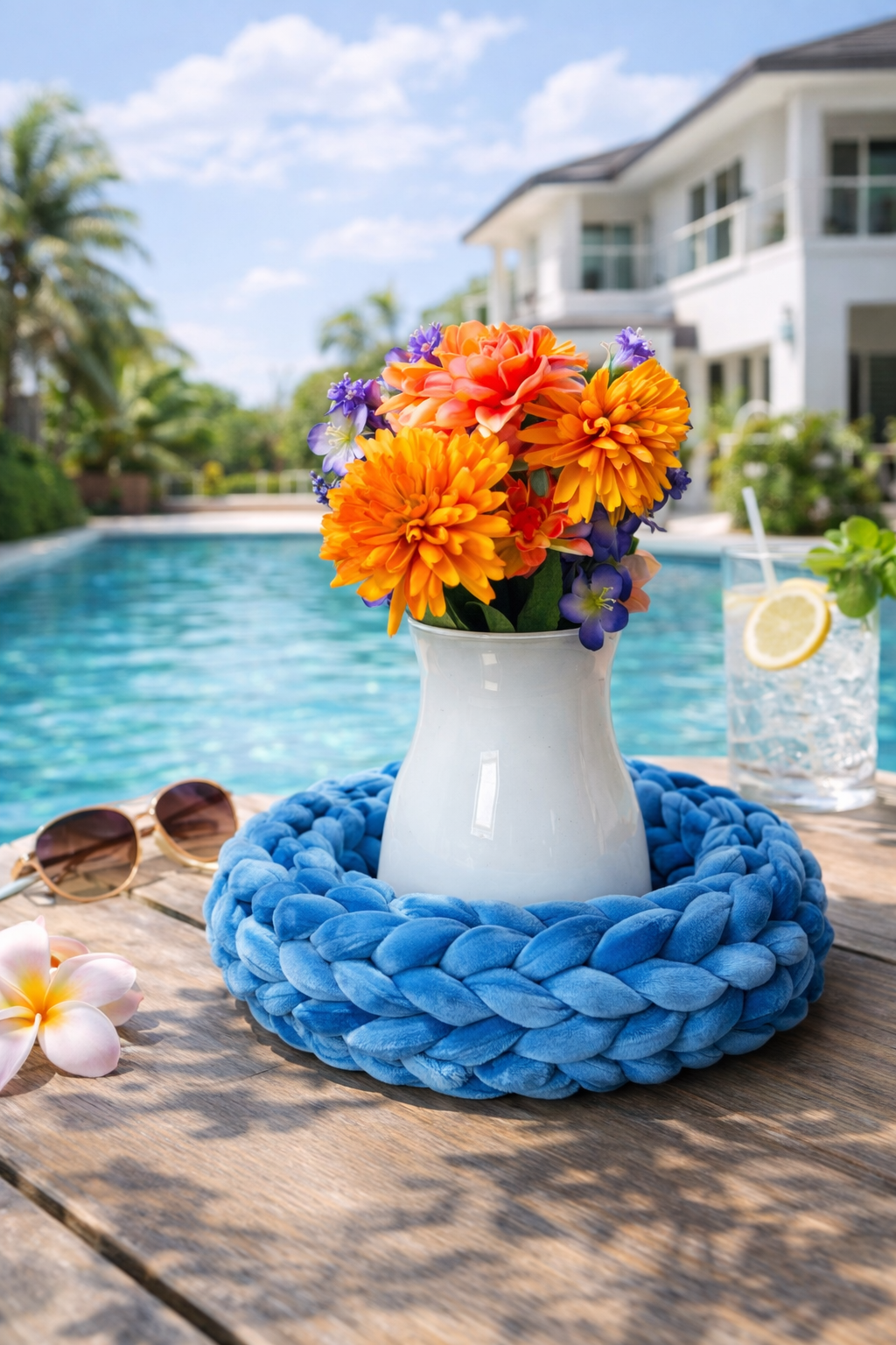 Samtkranz Blau – handgefertigter Tür- & Tischkranz aus Samtgarn – 22cm bis 40cm