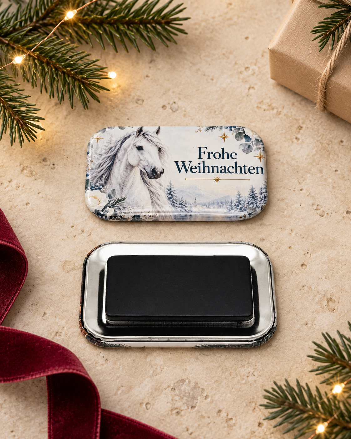 Weihnachtsmagnet mit Pferdemotiven – Geschenkidee für Pferdefans