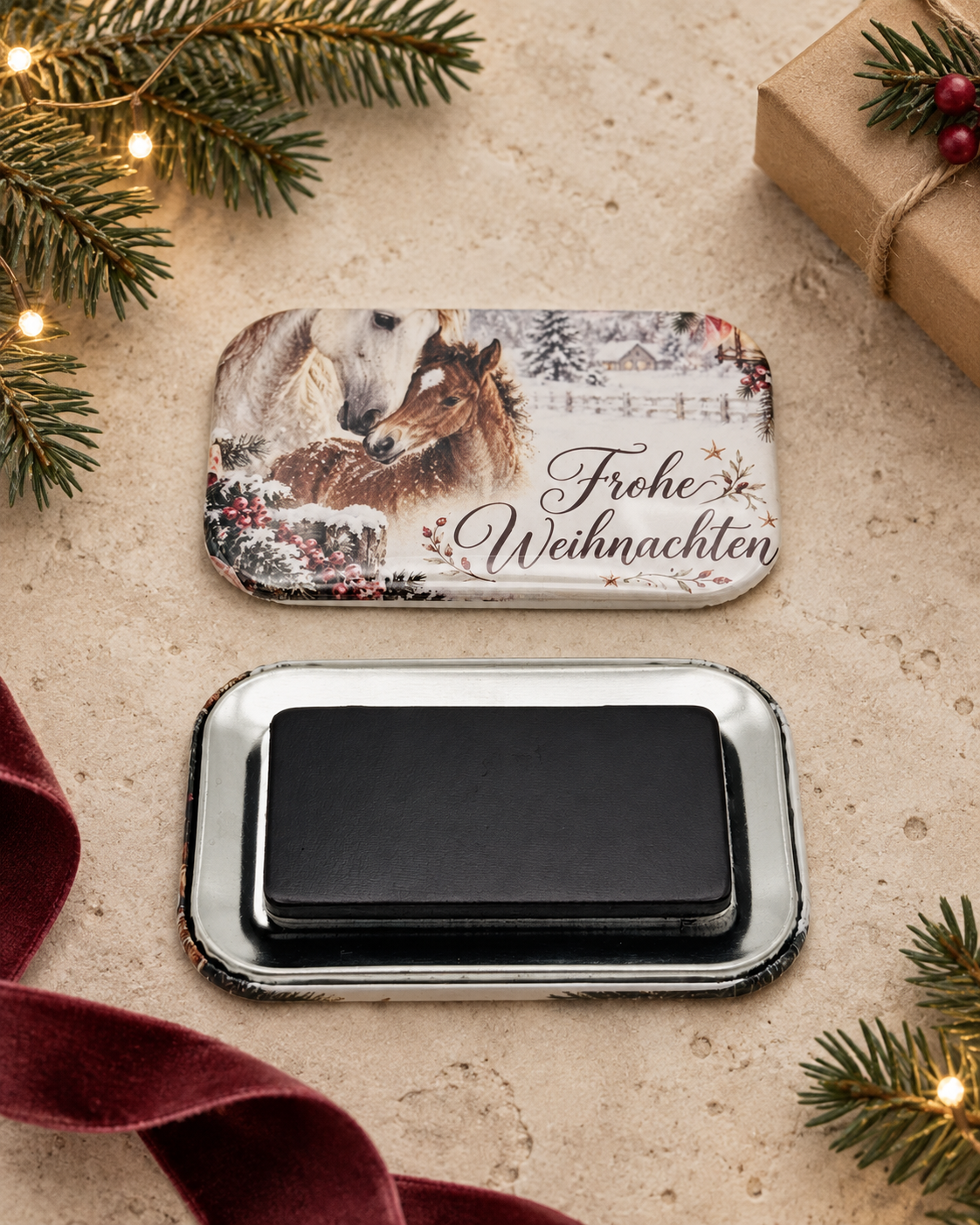 Weihnachtsmagnet mit Pferdemotiven – Geschenkidee für Pferdefans