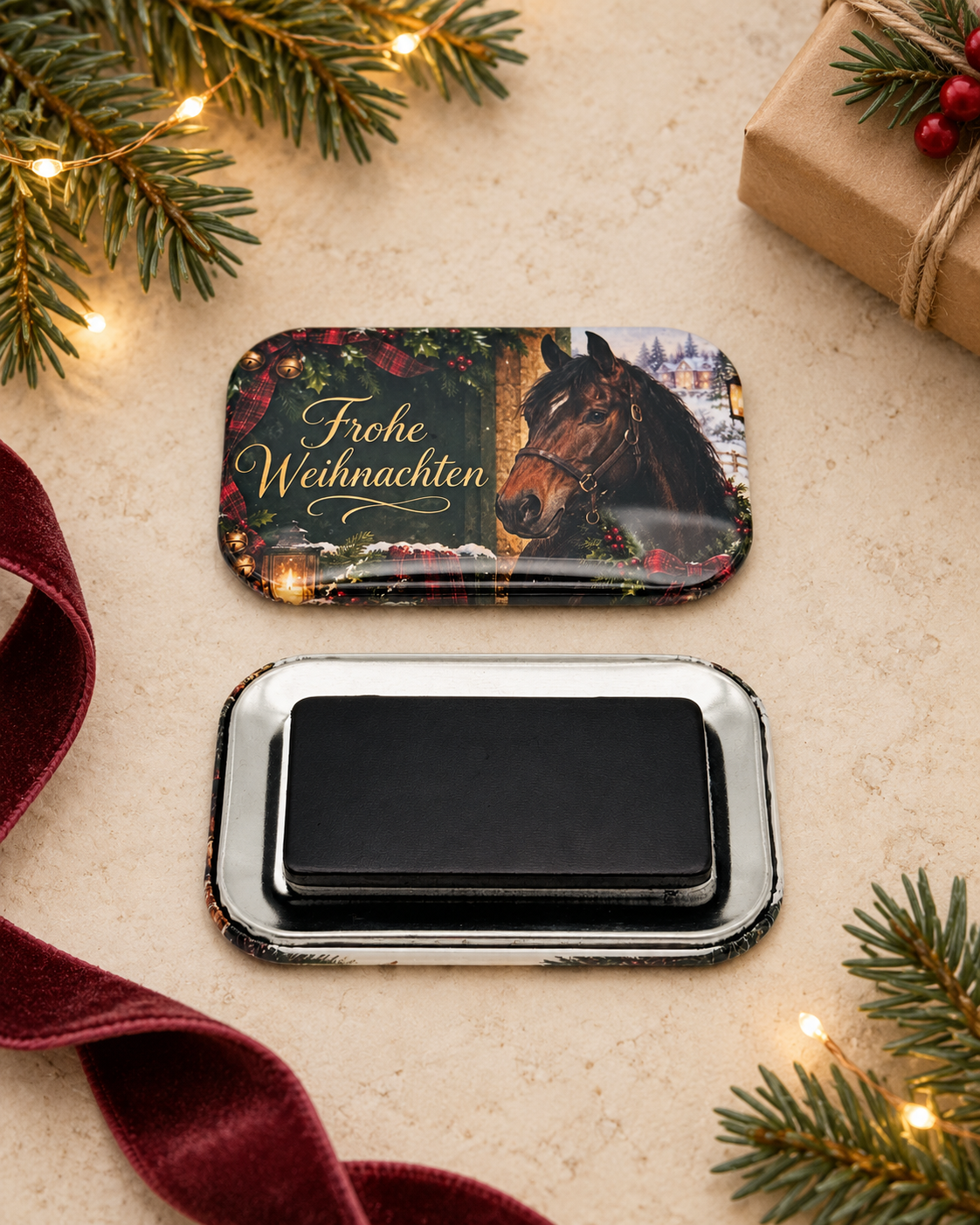Weihnachtsmagnet mit Pferdemotiven – Geschenkidee für Pferdefans