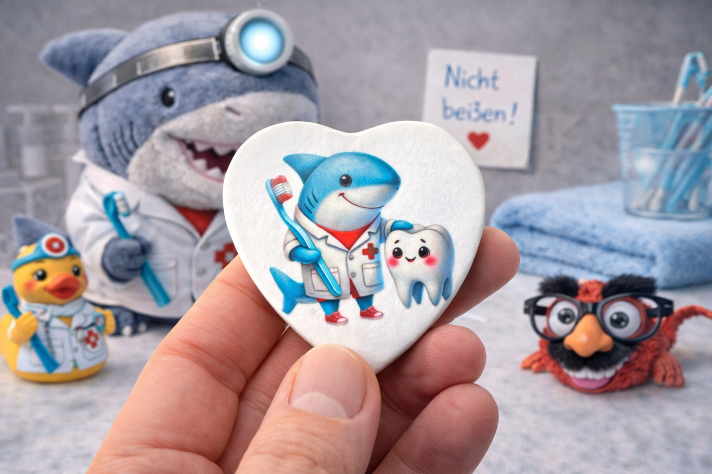 Starterpaket Zahnarztpraxis - Kindermagnet Tier mit Zahnbürste und Zahn