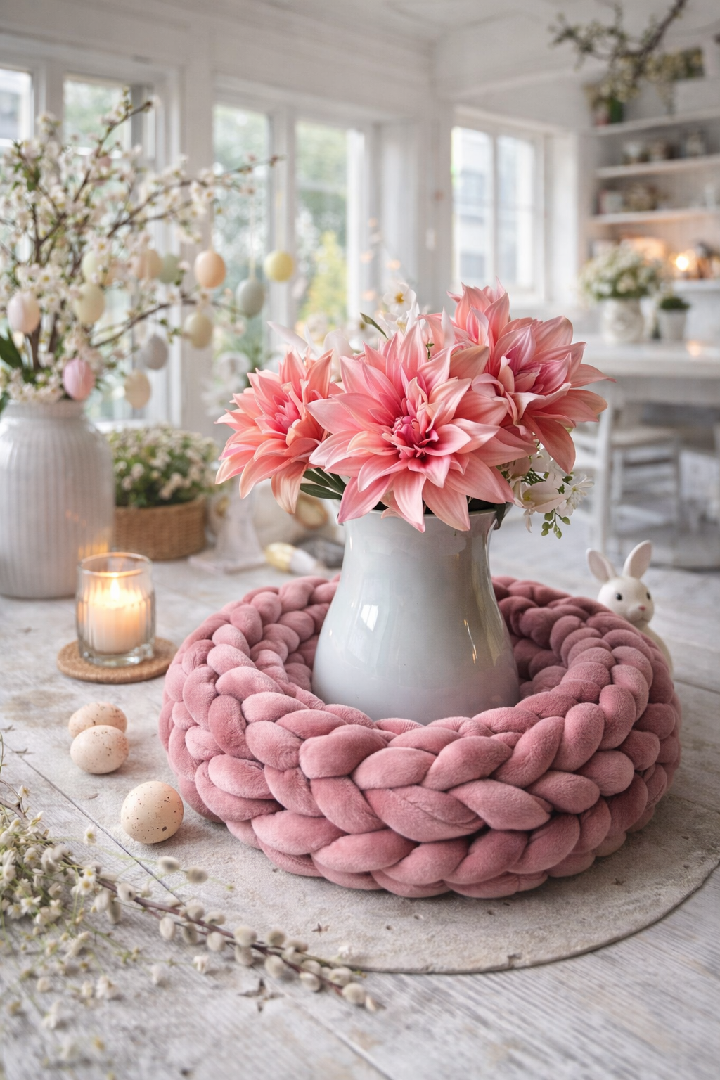 Samtkranz Altrosa – handgefertigter Tür- & Tischkranz aus Samtgarn – 22cm bis 40cm