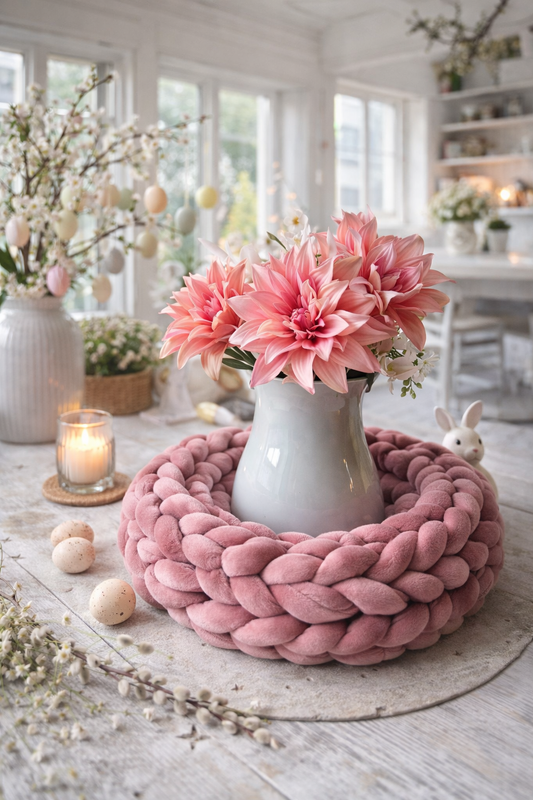 Samtkranz Altrosa – handgefertigter Tür- & Tischkranz aus Samtgarn – 22cm bis 40cm