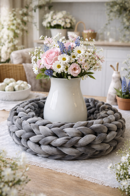 Samtkranz Grau – handgefertigter Tür- & Tischkranz aus Samtgarn – 22cm bis 40cm