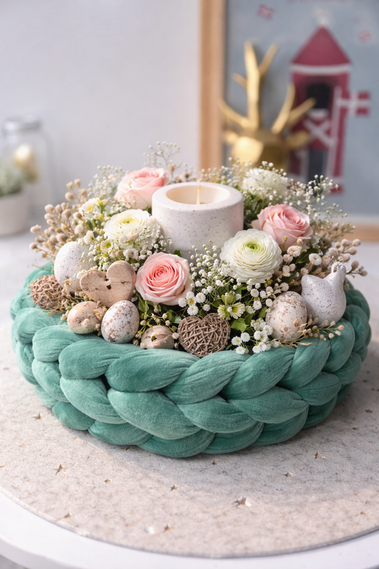 Samtkranz Tannengrün – handgefertigter Tür- & Tischkranz aus Samtgarn – 22cm bis 40cm