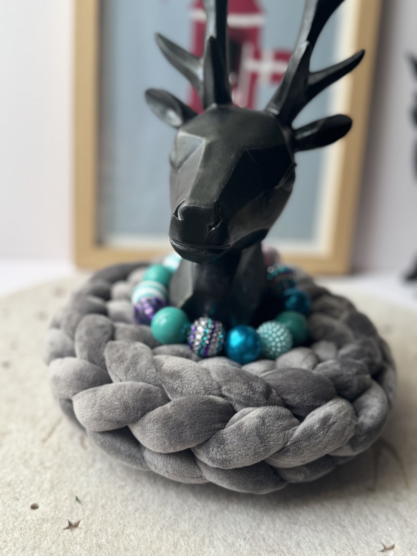 Samtkranz Grau – handgefertigter Tür- & Tischkranz aus Samtgarn – 22cm bis 40cm