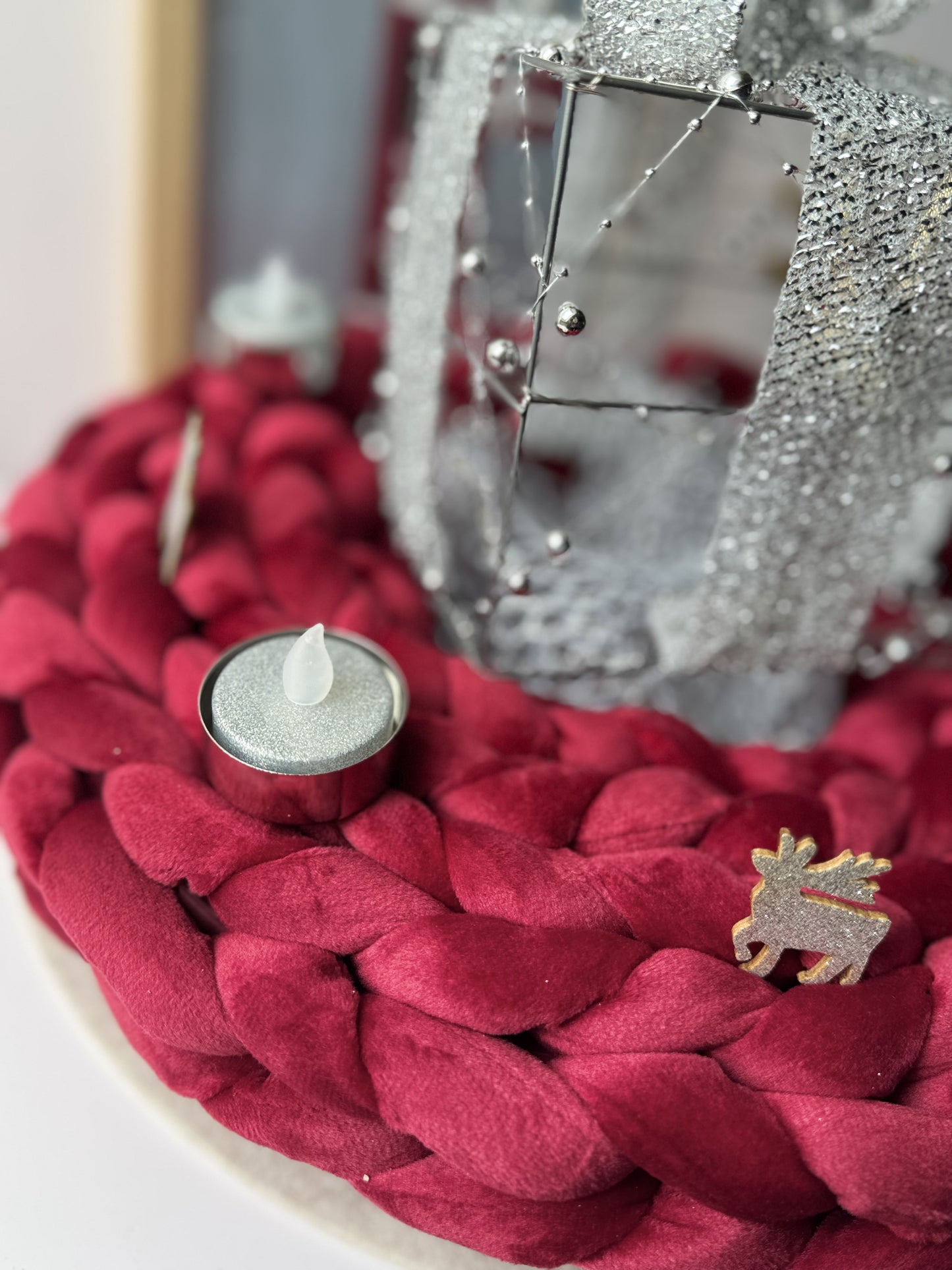 Samtkranz Dunkelrot – handgefertigter Tür- & Tischkranz aus Samtgarn – 22cm bis 40cm