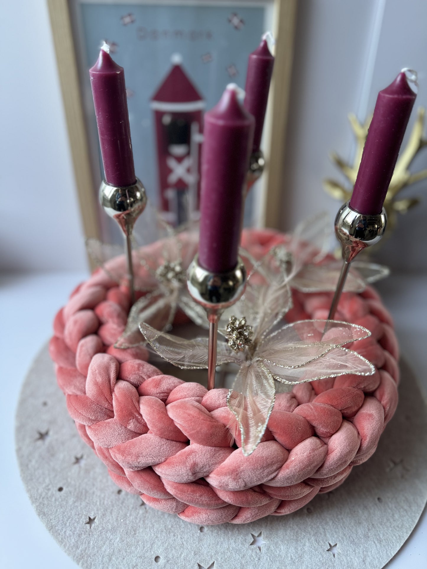 Samtkranz Peach/Pfirsisch – handgefertigter Tür- & Tischkranz aus Samtgarn – 22cm bis 40cm