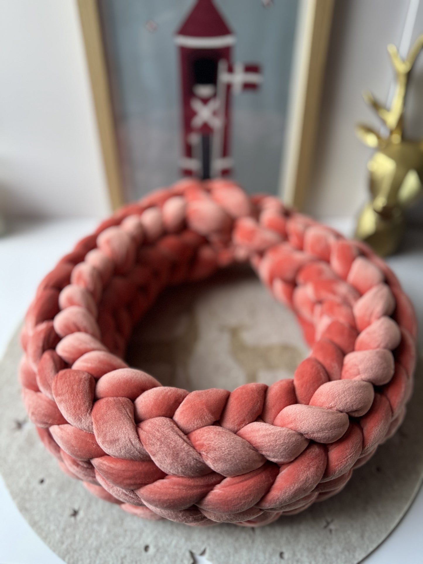 Samtkranz Peach/Pfirsisch – handgefertigter Tür- & Tischkranz aus Samtgarn – 22cm bis 40cm