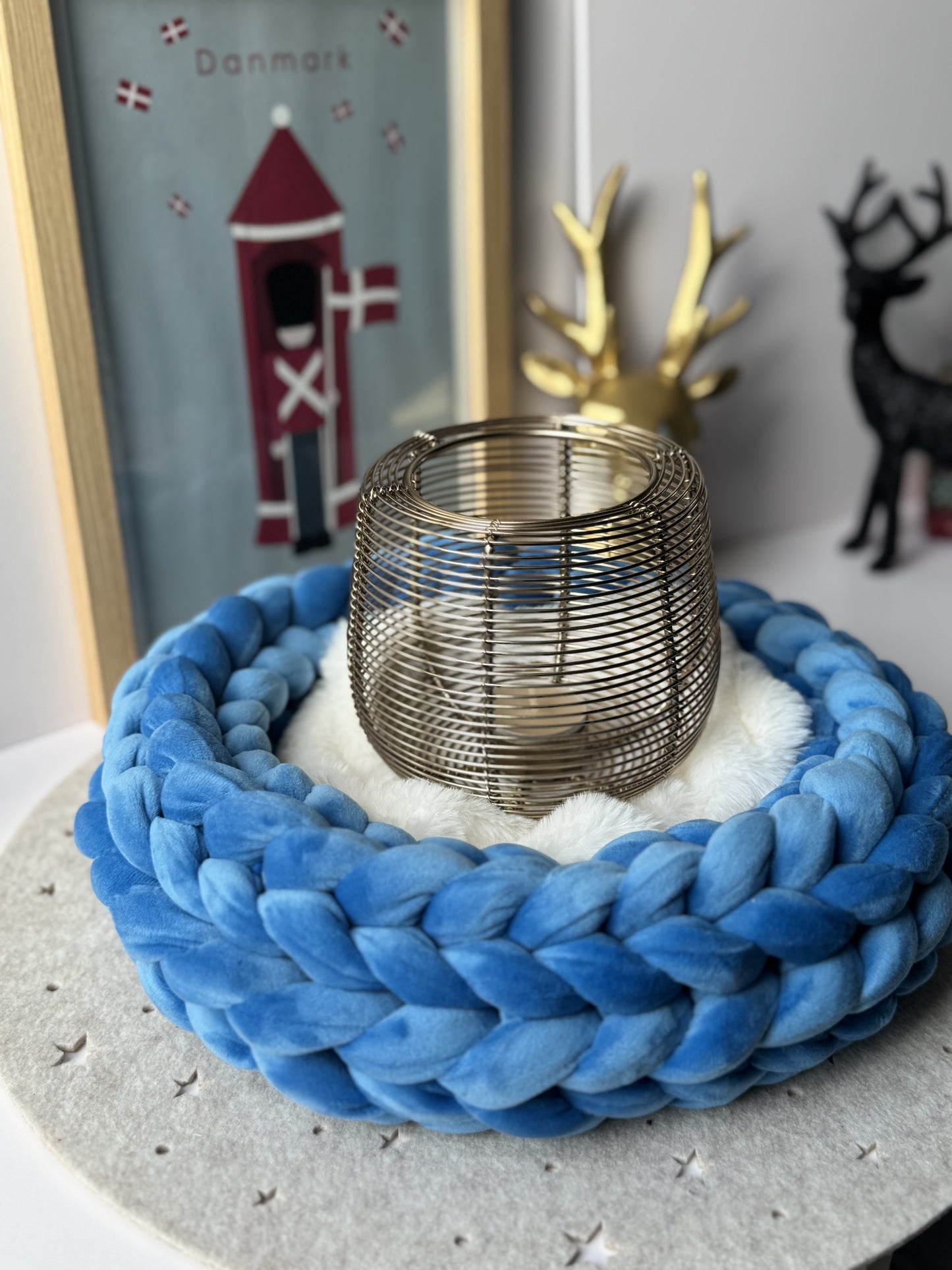 Samtkranz Blau – handgefertigter Tür- & Tischkranz aus Samtgarn – 22cm bis 40cm