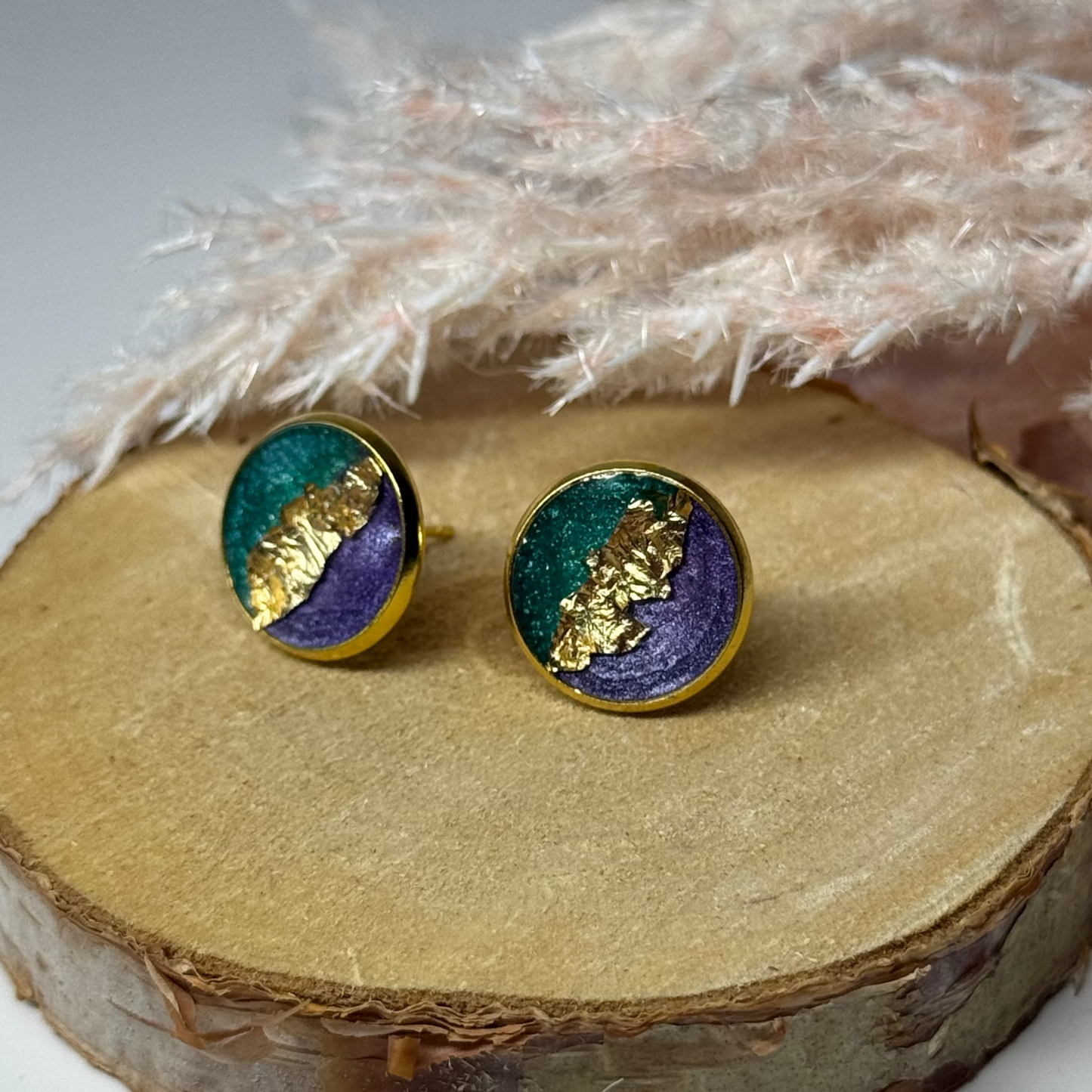 Ohrringe - Stecker mit Blattgold I 12mm - mehrere Farbvarianten