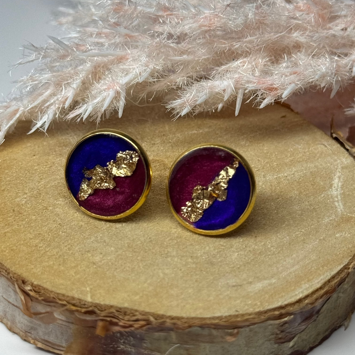 Ohrringe - Stecker mit Blattgold I 12mm - mehrere Farbvarianten