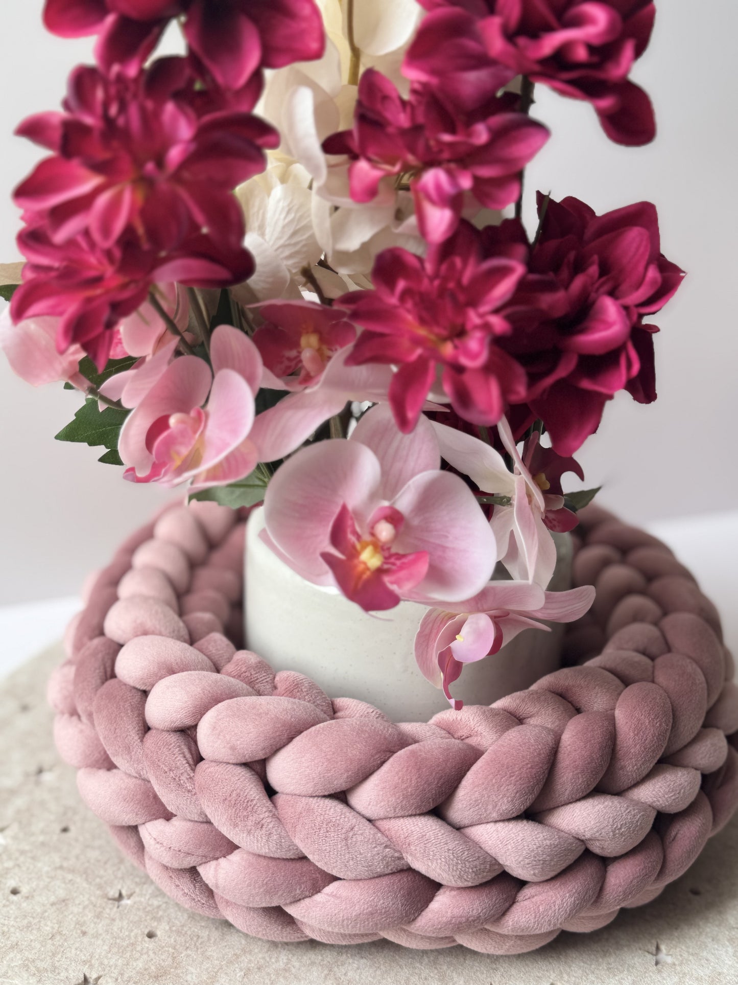 Samtkranz Altrosa – handgefertigter Tür- & Tischkranz aus Samtgarn – 22cm bis 40cm