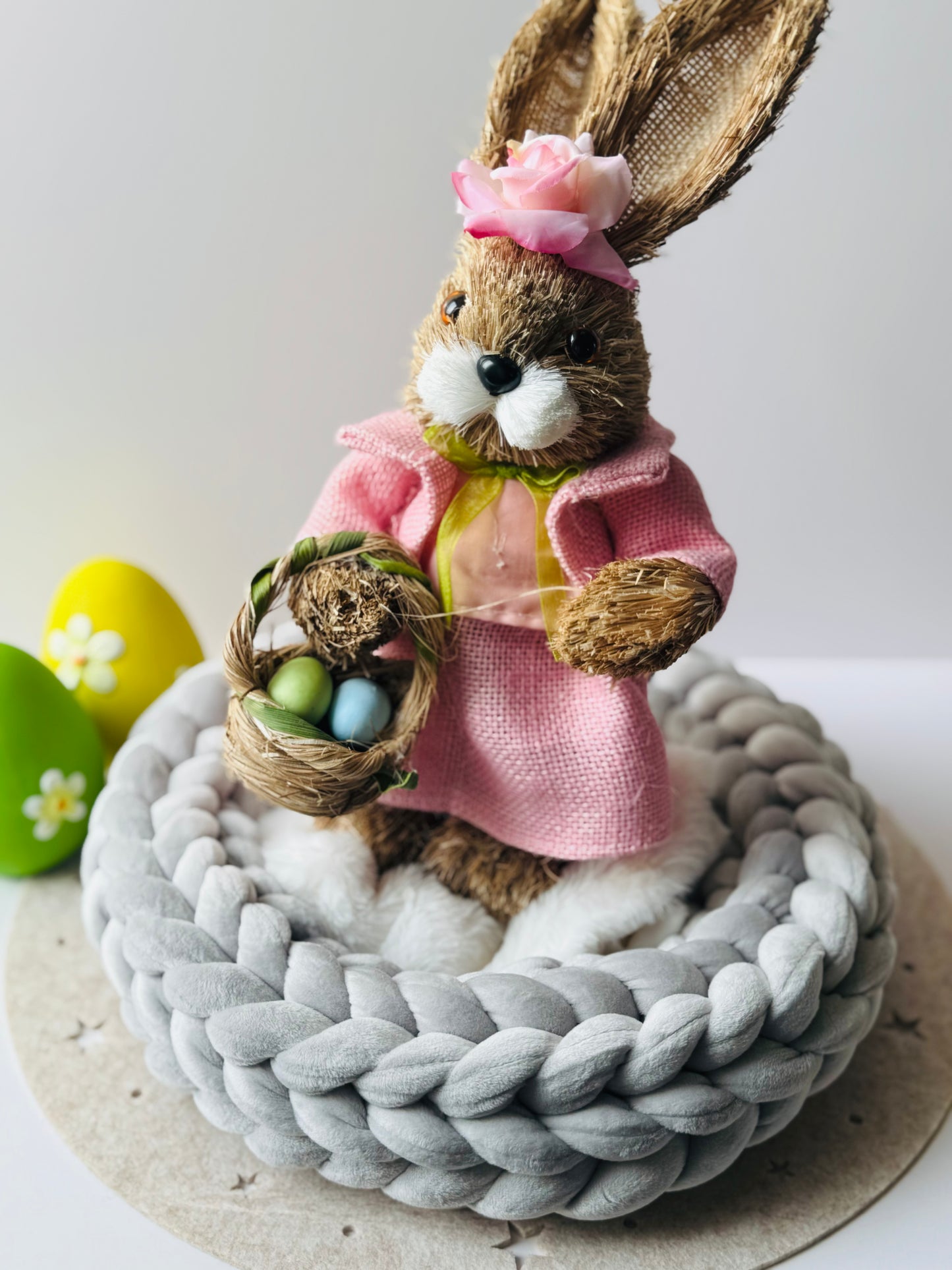 Samtkranz Hellgrau – handgefertigter Tür- & Tischkranz aus Samtgarn – 22cm bis 40cm